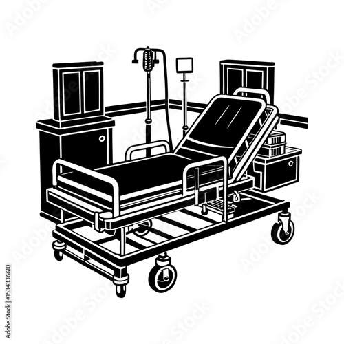 icu bed medical equipment vector silhouette