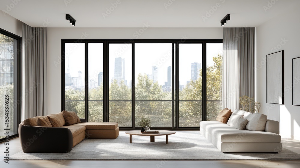 Fototapeta premium Modern living room with city view