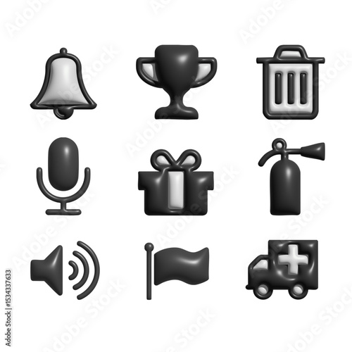 3D set of black icons