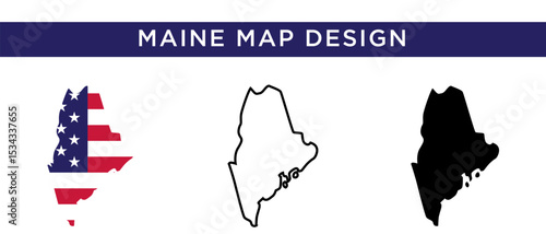 United States Map Vector Set with American Flag – Includes maine