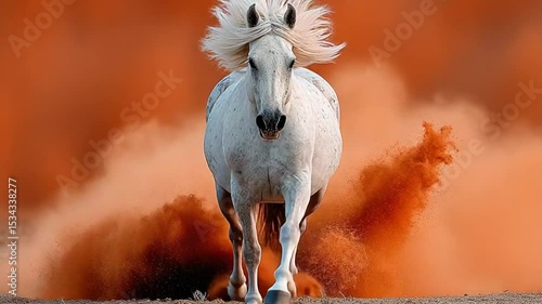 White Horse Galloping Through Desert Dust in Cinematic Slow Motion, Stock Footage