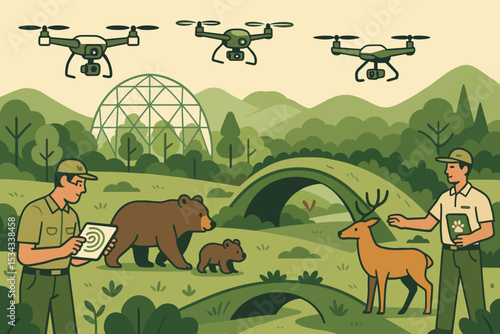 Wildlife researchers using drones and tablets to monitor animals