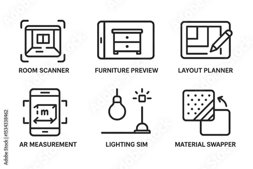 Smart home design icons for room scanning and AR visualization