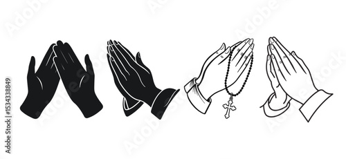 Praying Hands Vector set  – Religious, Spiritual, and Worship Hand Pose Illustrations