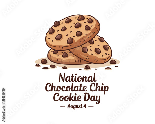 National Chocolate Chip Cookie Day vector illustration. Sweet round cookies with chocolate chip icon vector. August 4.