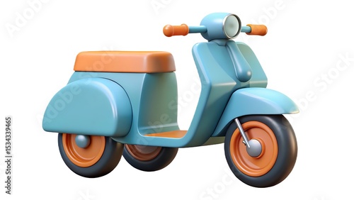 Playful 3d render of a pastel blue and orange scooter on a white background