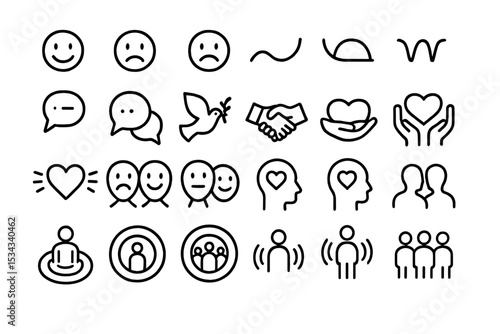 Vector icons showing emotions, empathy, and mental wellness concepts