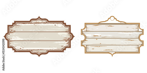 Shabby chic wooden sign with peeling white paint, rustic empty design