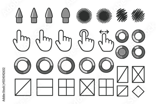 Monochrome touchscreen UI gesture and loading icon set