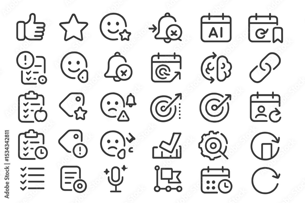 Set of minimal black productivity and planning icons Set of minimal black productivity and planning icons