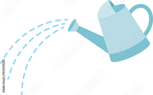 Watering Can Sprinkling Water Flat Vector isolated.
Cute Garden Watering Cans with Splash Illustration.
Pastel Watering Can Icon for Garden Theme.
Transparent background.