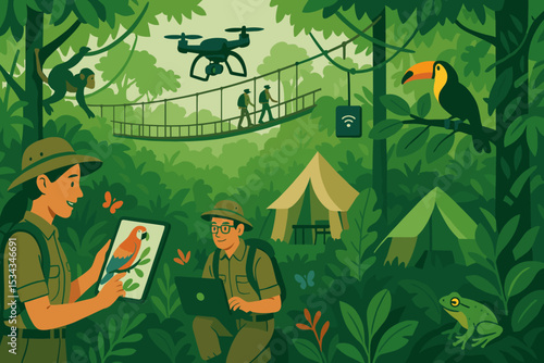 Jungle researchers using drones and tablets to study wildlife behavior