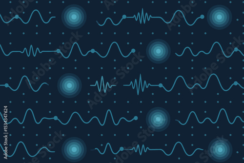 Abstract digital wave pattern with glowing pulse and node elements