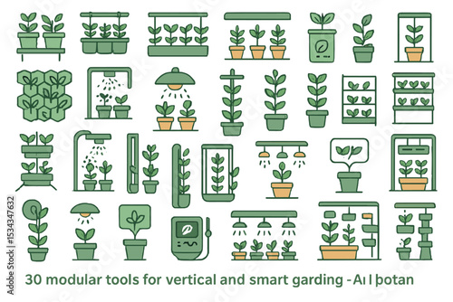 Modular smart gardening icons for vertical farming and automation