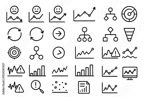 Minimal icon set for data trends, flowcharts, and anomaly detection