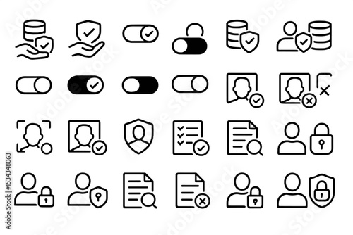 Dark UI icons for data security, user privacy, and permissions