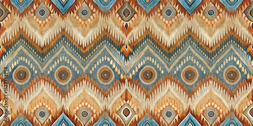 Vibrant geometric pattern in warm tones, perfect for textile design or decor.