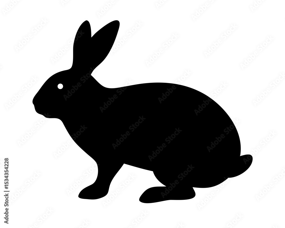 Fototapeta premium Rabbit Side Silhouette Vector - Minimalist Black Bunny Profile for Pet Logos, Easter Decor & Wildlife Illustrations