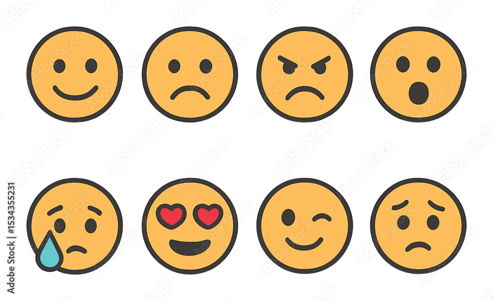 Minimalist emoji icons set – outline, expressive smileys for messaging and social media Minimalist emoji icons set – outline, expressive smileys for messaging and social media