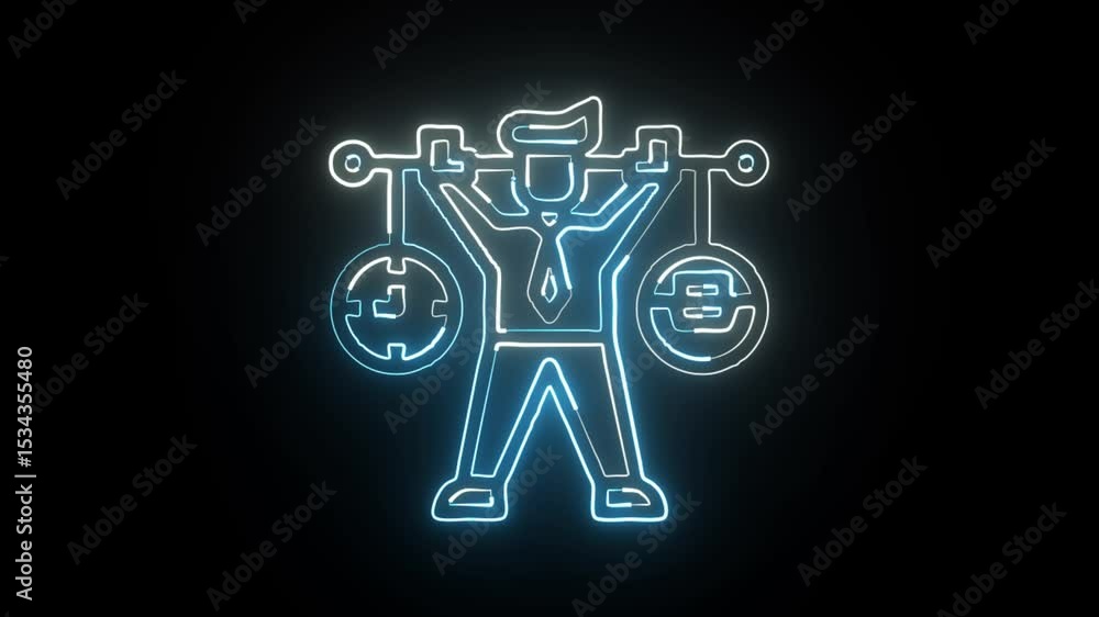 glowing neon work life icon isolated on black background, hd motion graphic animation glowing neon work life icon isolated on black background, hd motion graphic animation