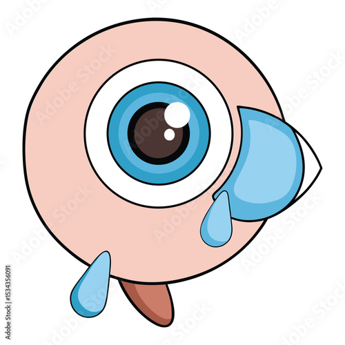 A detailed human eyeball shedding a single, clear tear, capturing raw emotion with realistic textures and subtle reflections on the wet surface.
