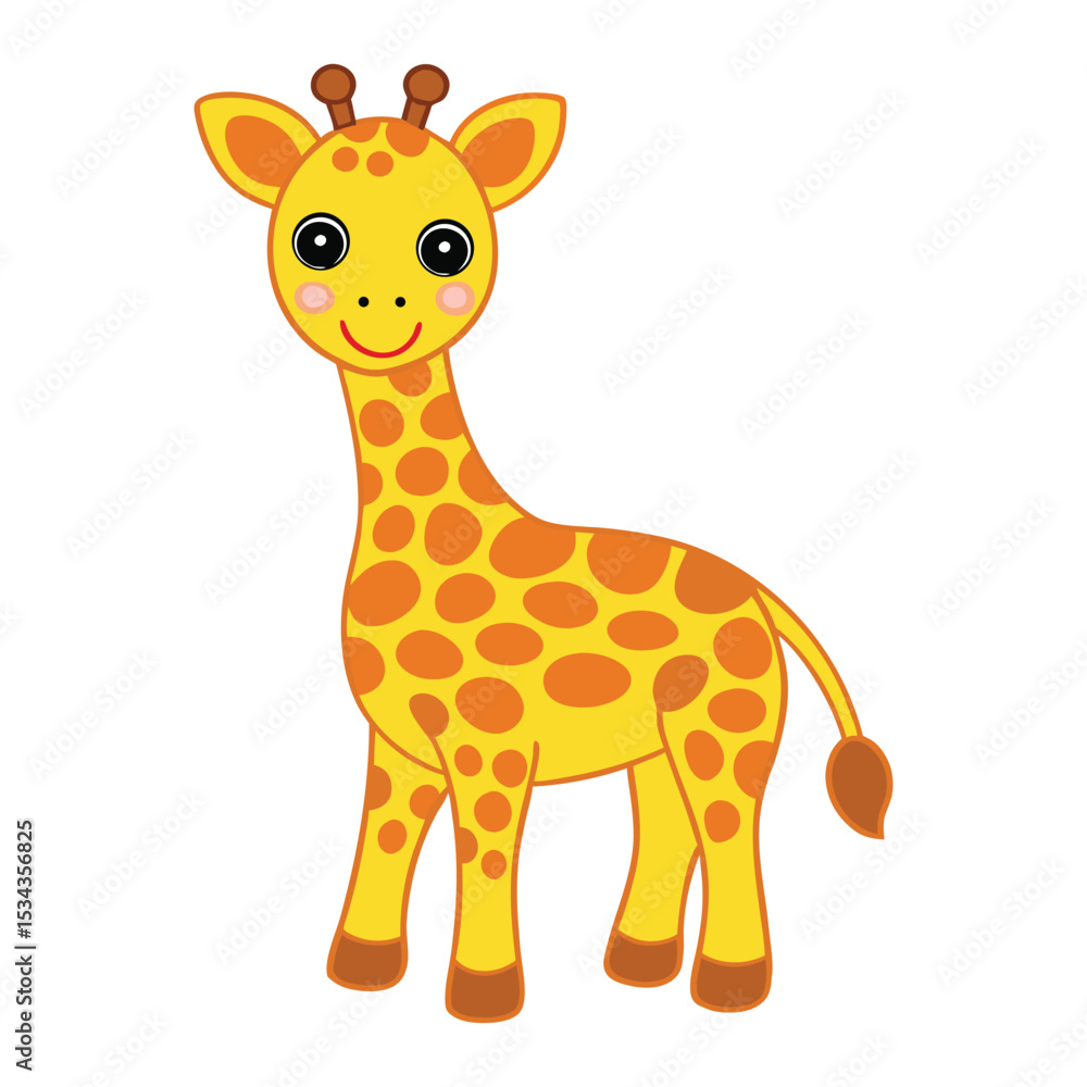 Fototapeta premium Whimsical watercolor giraffe with soft, flowing hues of yellow, orange, and brown—its gentle expression and long neck create a charming, artistic safari vibe.