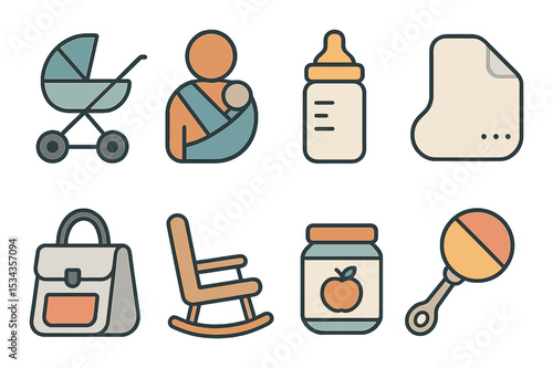 Parenthood icons set – simple line style, family and baby care symbols