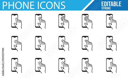 Set of Icons for Phone Tapping, Touching, and Mobile Interaction