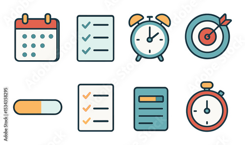 Productivity tools icons set – outline, efficiency and task management symbols