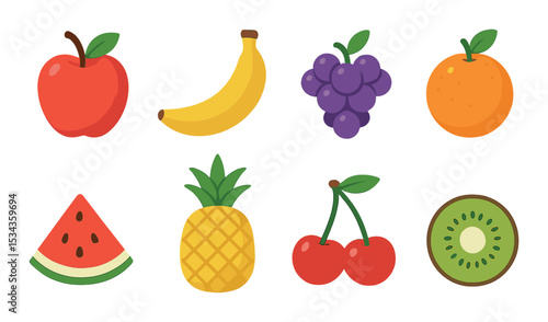 Vibrant fruit icons set – 3d, colorful and fresh produce symbols for digital projects