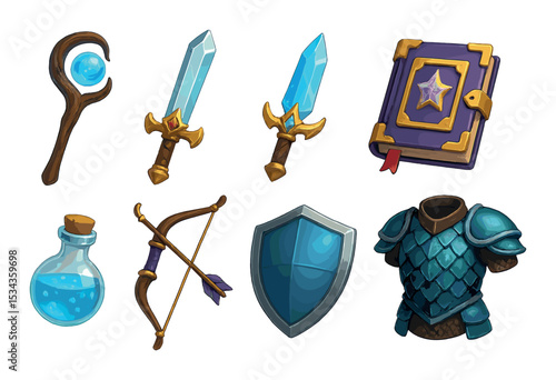 Fantasy weapon icons set – 3d, magical and mythical tools for gaming