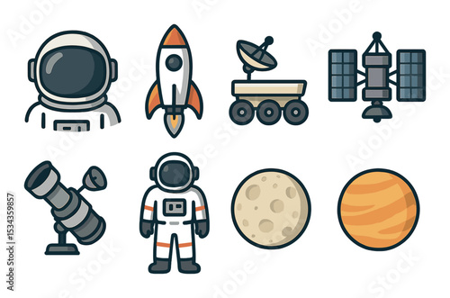 Space exploration icons set – outline, astronaut, universe and cosmic design elements