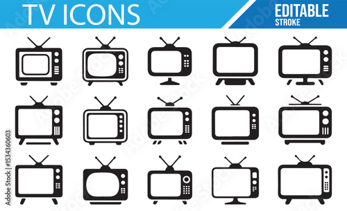 Collection of TV and Display Icons for Media and Entertainment Systems