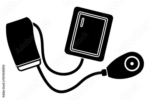 Blood pressure monitor and arm cuff  vector silhouette 