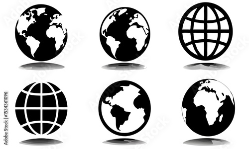 globe icons set, world map icons