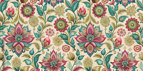 Vibrant floral pattern with intricate details and rich colors.