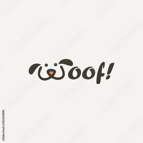 Woof Typography Dog Logo with Minimal Mascot Face for Pet Business
