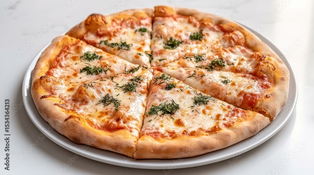 Deliciously Cheesy Pizza with Fresh Tomato Sauce Served on a White Plate Deliciously Cheesy Pizza with Fresh Tomato Sauce Served on a White Plate