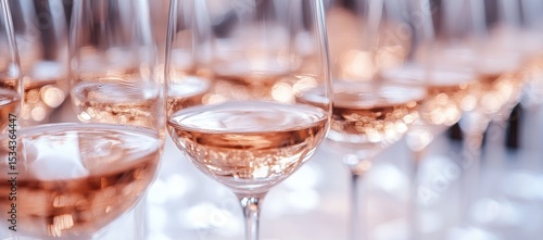 Rose wine glasses at a gathering