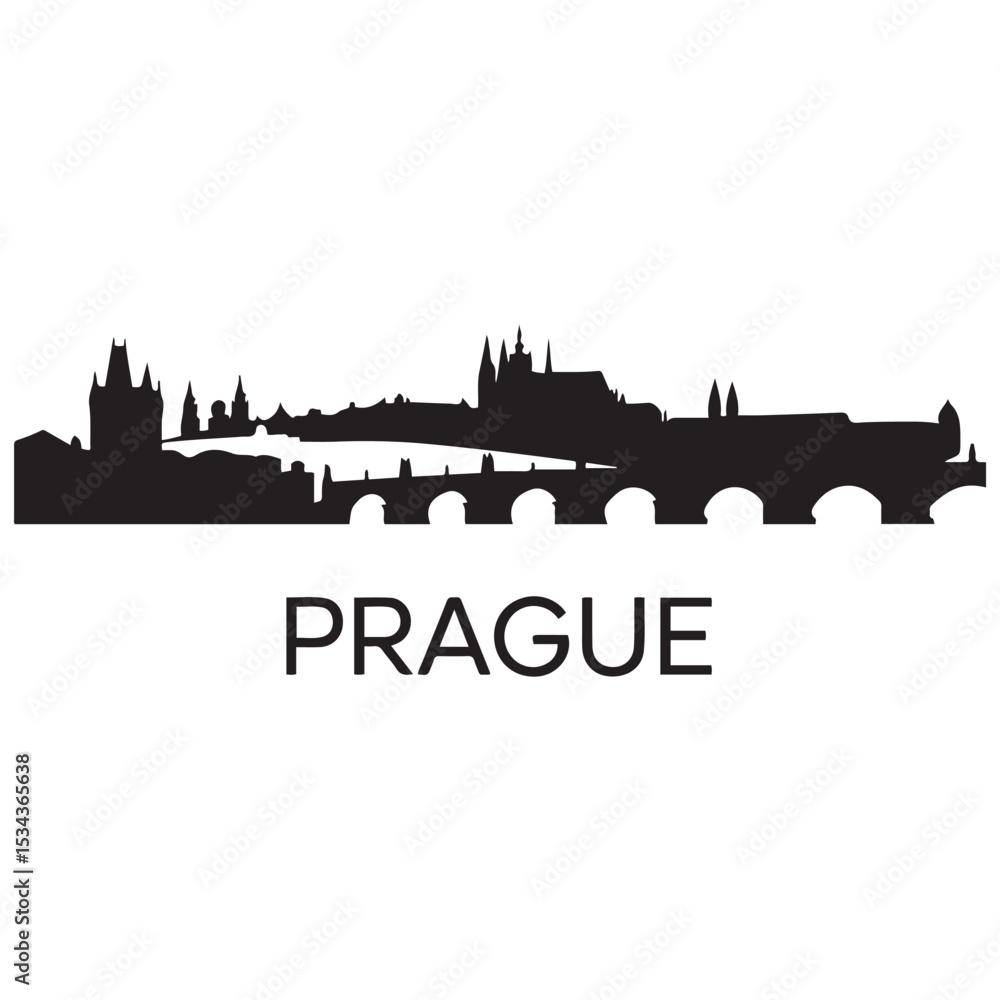 Obraz premium Prague skyline horizontal banner. Prague, Czech Republic. Vector template for your design. Vector black silhouette. with white background
