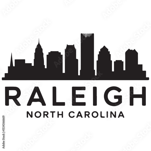 Raleigh skyline horizontal banner. Raleigh, North Carolina. Vector template for your design. Vector black silhouette. with white background