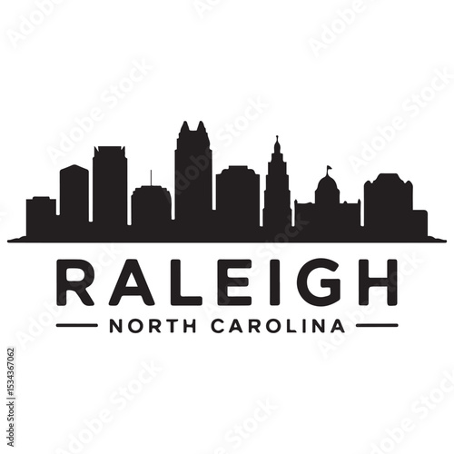 Raleigh skyline horizontal banner. Raleigh, North Carolina. Vector template for your design. Vector black silhouette. with white background