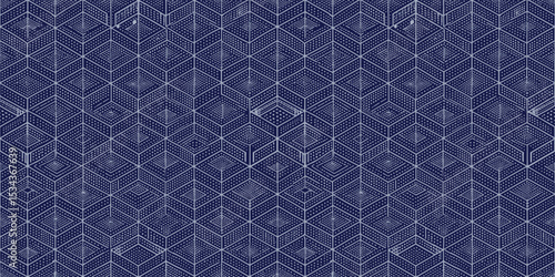 Intricate geometric pattern in navy blue and white, perfect for modern design.