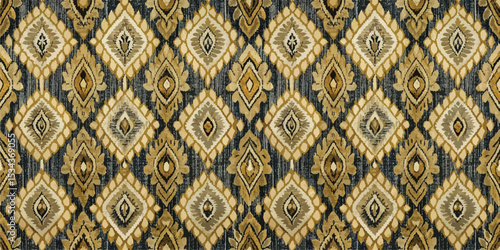 Intricate geometric fabric pattern in warm tones.
