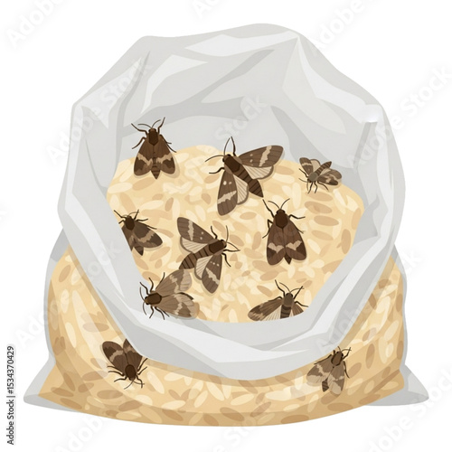 Open food bag infested with cockroaches, representing contamination or pest issue.