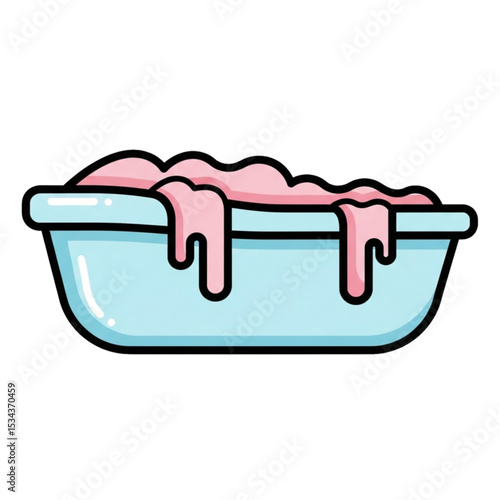 Overflowing bathtub with foam and bubbles, representing overfilled water or bath time.