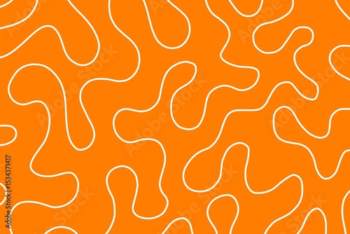 Fun line doodle seamless pattern. Creative abstract squiggle style drawing orange background for children or trendy design with basic shapes. Simple childish scribble orange wallpaper design.