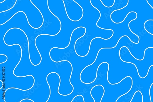 Fun line doodle seamless pattern. Creative abstract squiggle style drawing blue background for children or trendy design with basic shapes. Simple childish scribble blue wallpaper design.