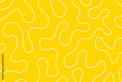 Fun line doodle seamless pattern. Creative abstract squiggle style drawing yellow background for children or trendy design with basic shapes. Simple childish scribble yellow wallpaper design.
