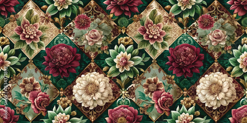 A vibrant floral pattern featuring rich colors and intricate details.